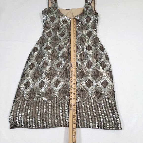 Scala Silk Sequin Beaded Cocktail Dress 2 Silver sheath Lined Sleeveless formal - Picture 16 of 16
